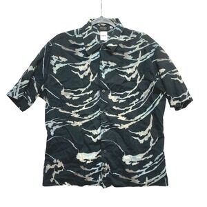 Versace Shirt Mens Medium Black Tiger Camo Abstract Print Button Up Vtg